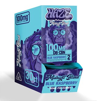 Haze Indica Midnight Blend Blue Raspberry 100 mg Bag / 2 ct Bags / 30 bags Per Box 